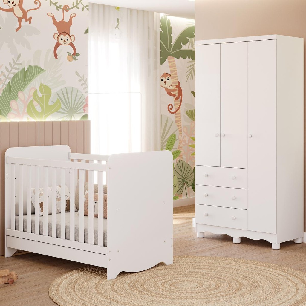 Quarto Bebê Completo Berço Americano Ben 3 em 1 Guarda Roupas 3 Portas 3 Gavetas Junior 100% MDF em Oferta na Shopee