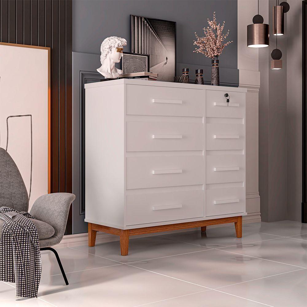 Cômoda Para Quarto 8 Gavetas Detroit Branco - Cor: Branco - Home & Living