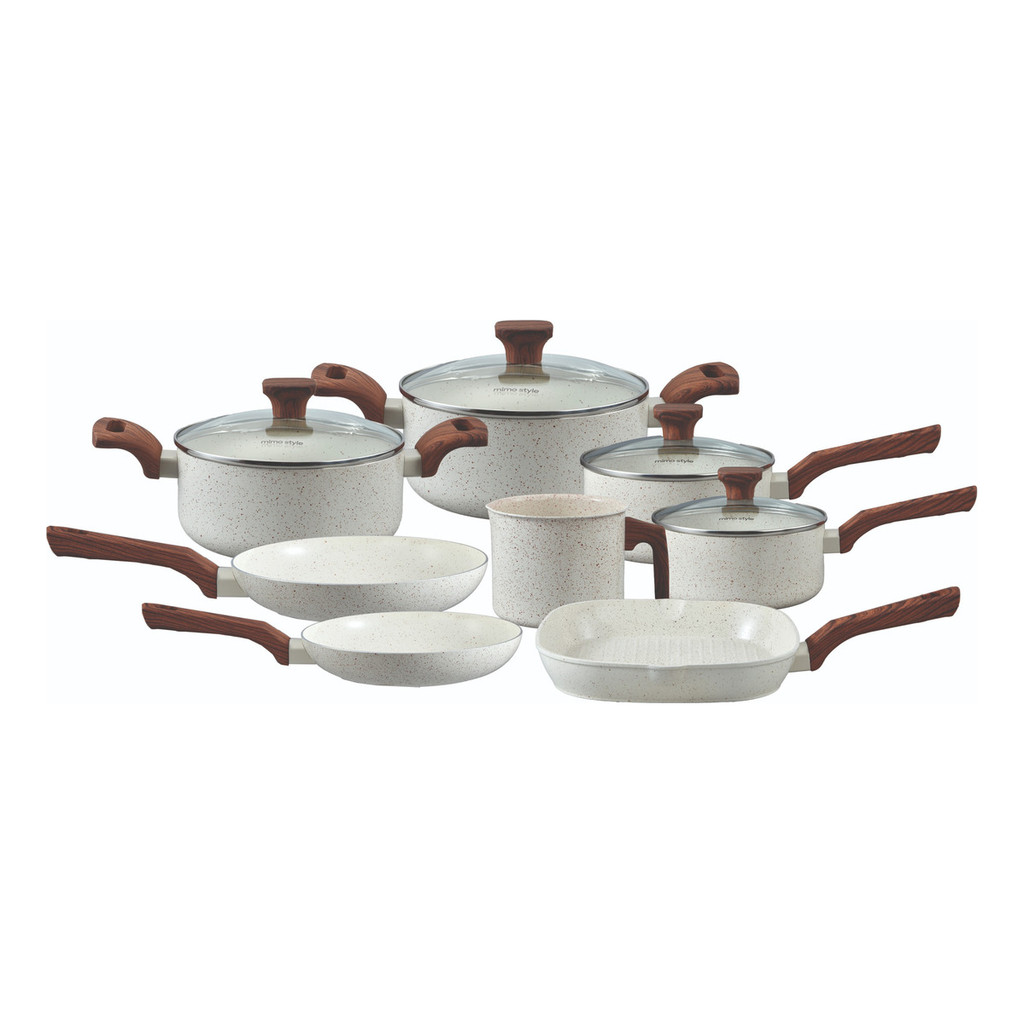 Conjunto de 8 Panelas Com Revestimento Ceramico Pratic Cook Marmol Compatível com Fogão po...