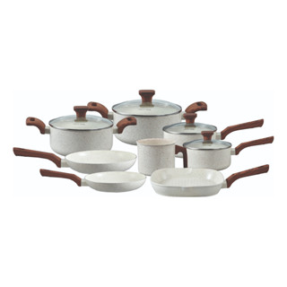 Conjunto de 8 Panelas Com Revestimento Ceramico Pratic Cook Marmol Compatível com Fogão po...