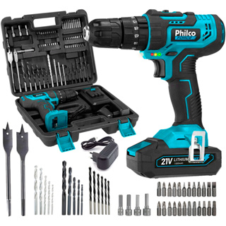 Parafusadeira Furadeira Impacto Profissional 21V 3/8 10mm Philco PPF21MF Com Maleta e 74 Acessórios em Oferta na Shopee
