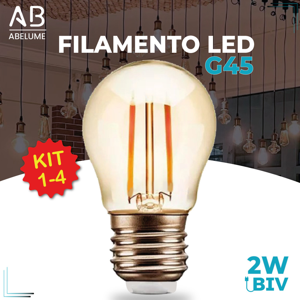 Lâmpada Filamento LED G45 2W E27 LUZ QUENTE 2,300K Âmbar Retrô Vintage 110V~220V Bivolt em Oferta na Shopee