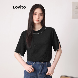 Lovito Blusa casual lisa jacquard colorblock para mulheres L104ED297 em Oferta na Shopee