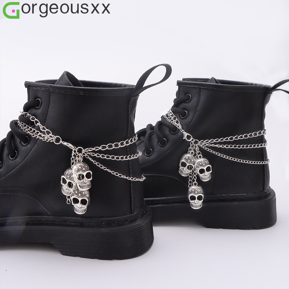Personalidade Na Moda Crânio Gótico Oco Cabeças Em Camadas Correntes De Sapato Martin Botas Sapatos Acessórios em Oferta na Shopee
