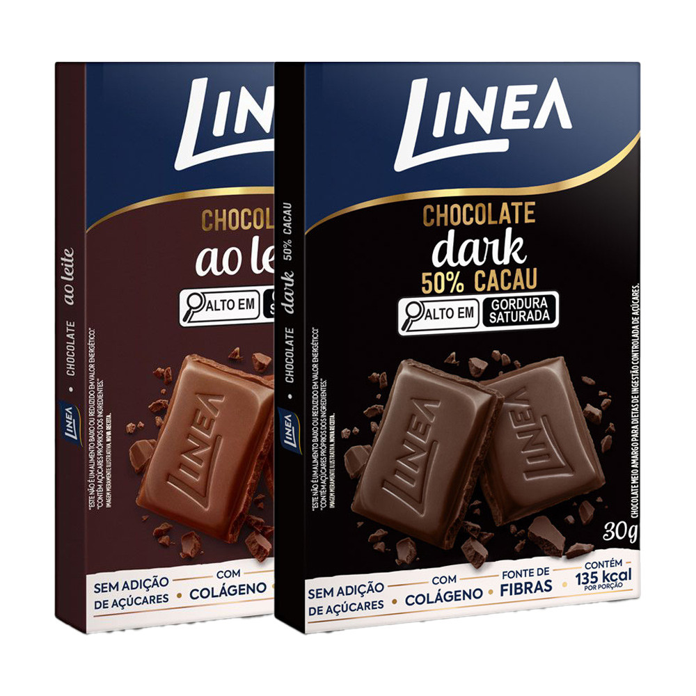 Kit 2 Chocolates Individuais Linea Sabor Ao Leite e Dark 30g em Oferta na Shopee