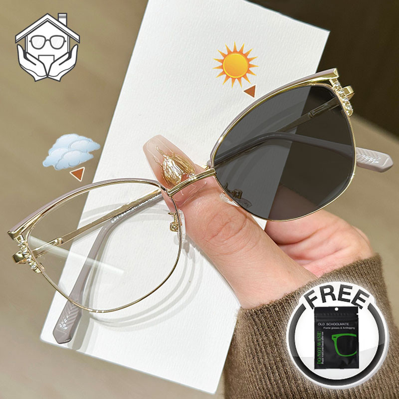 Óculos De Olho De Gato Para Mulheres E Homens , Fotocromáticos Anti-Radiação , Lentes Substituíveis De Metal , Armações