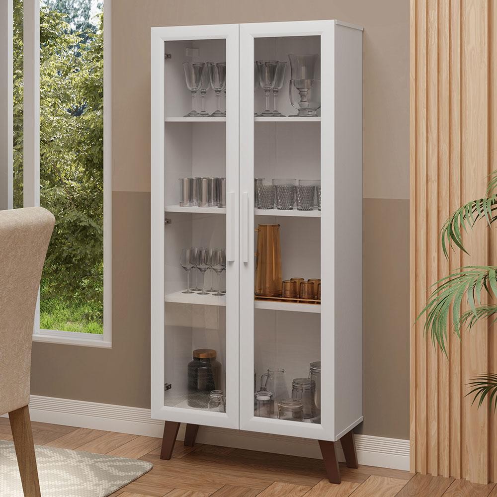 Cristaleira 70 cm 2 Portas de Vidro com Pés Trapézio Branco/Marrom Madesa em Oferta na Shopee