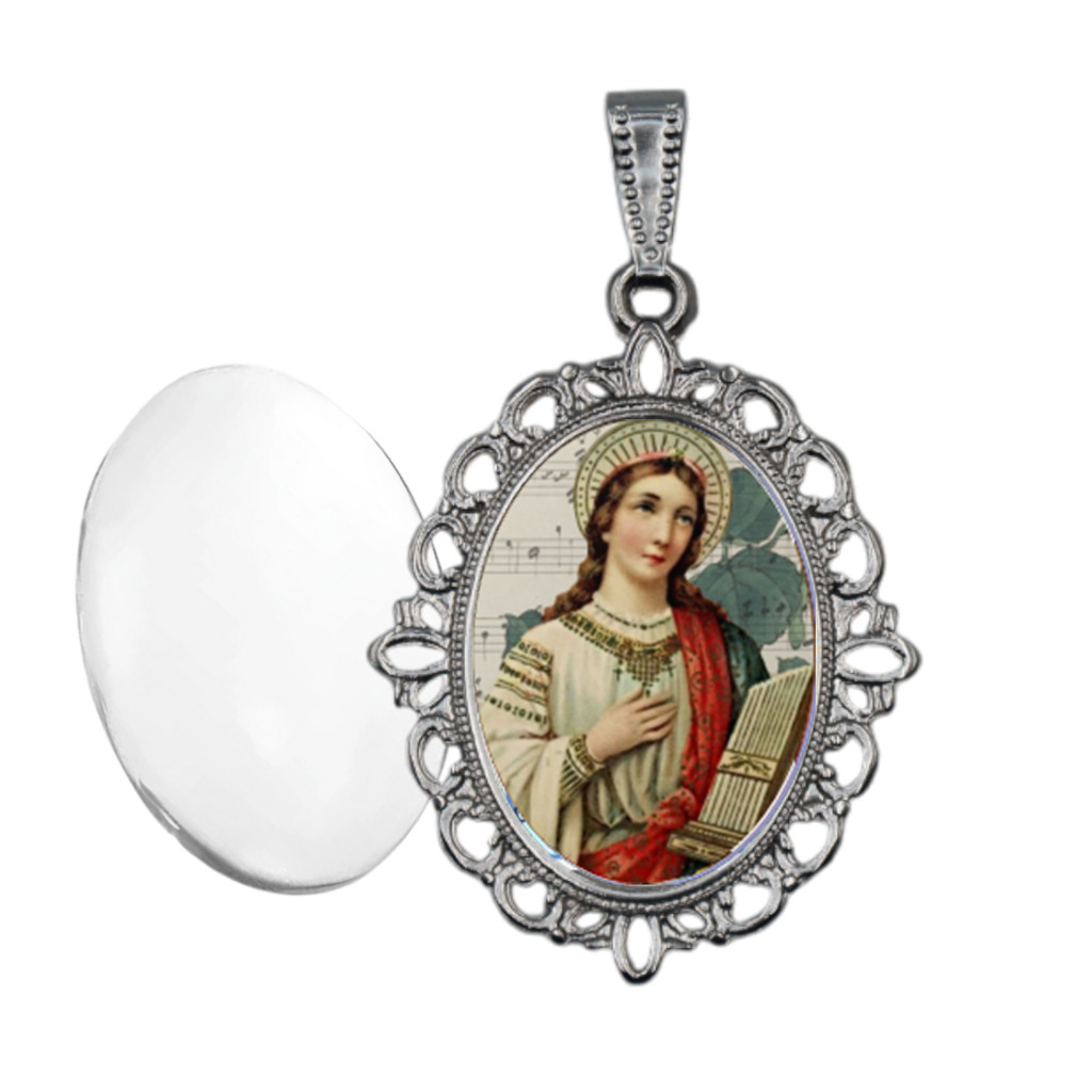 Medalha Relicario Santa Cecilia Pingente Resinado Catolico em Oferta na Shopee