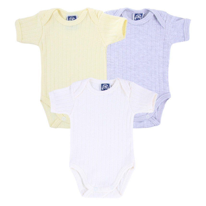 Kit Body Manga Curta Bebê Pop Cute Suedine Liso - 3 Peças em Oferta na Shopee