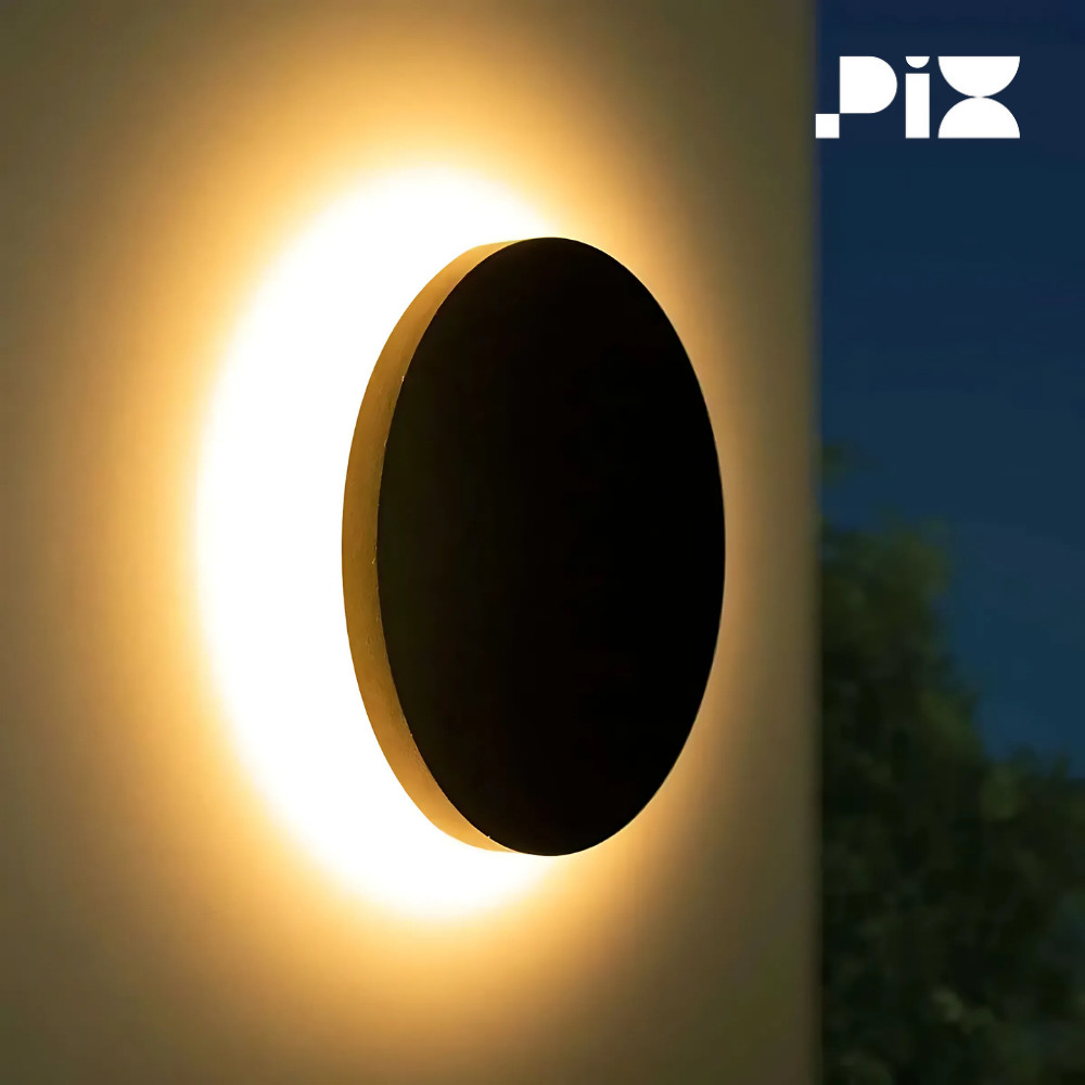 Luminária Arandela Parede Led Eclipse Preta 3000K Quente 12W Pix Bivolt Redondo Círculo Uso Interno Externo Iluminação em Oferta na Shopee