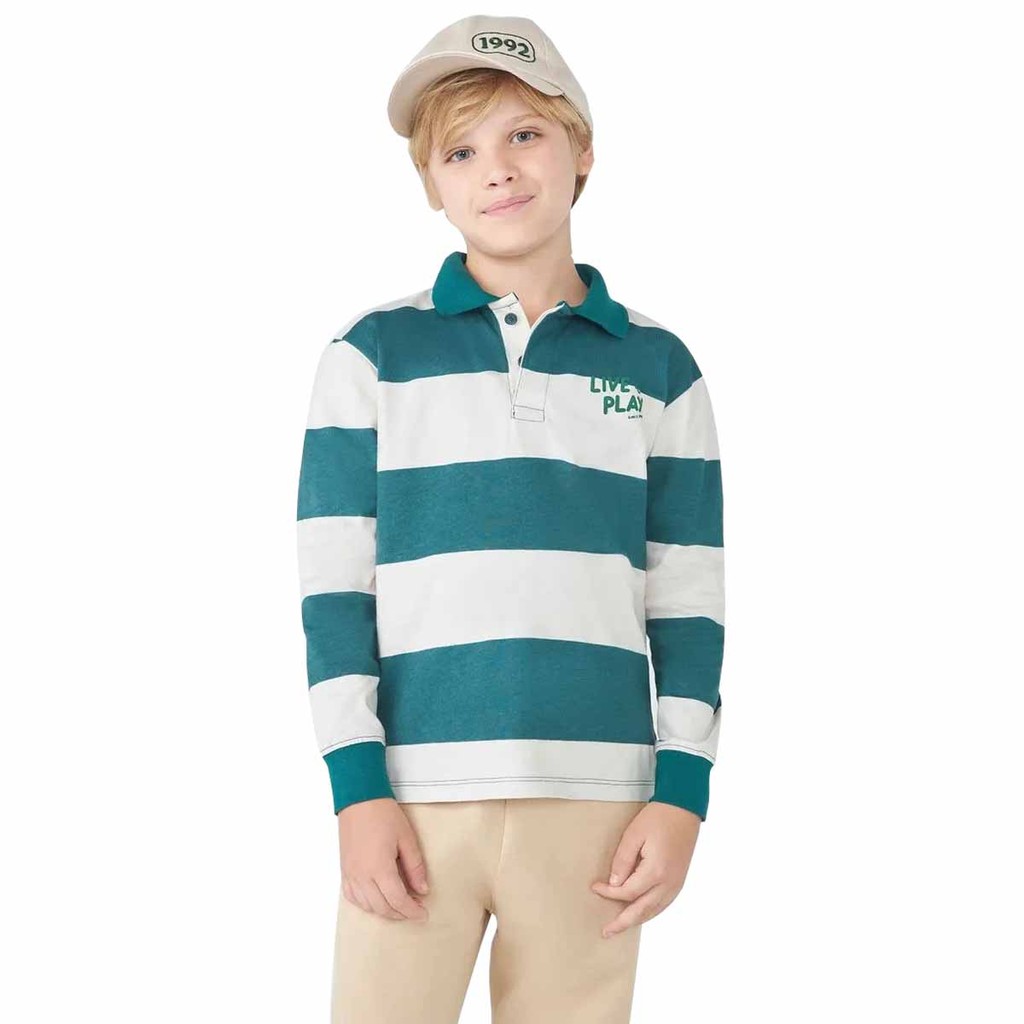 Camiseta Polo Hering Infantil Menino Listrada Verde