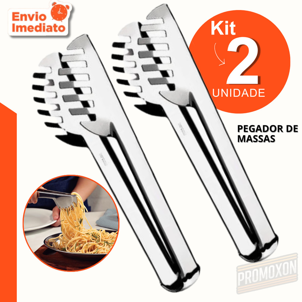 Pegador de Massa Inox 20cm com Serrilha Utensílio para Espaguete Talharim Salada