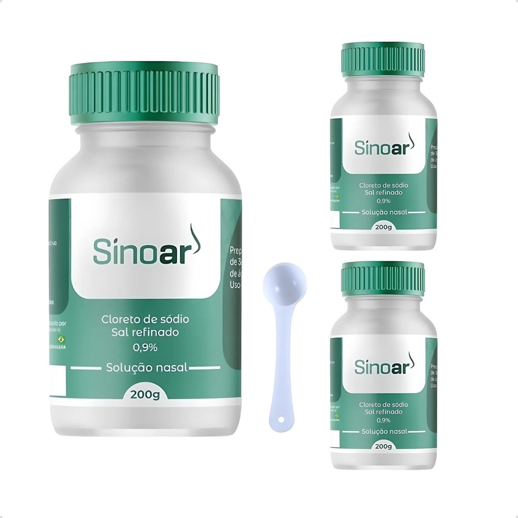 3 Potes De 200g Cada De Sal Puro Sem Iodo Refinado Sinoar Limpeza Nasal