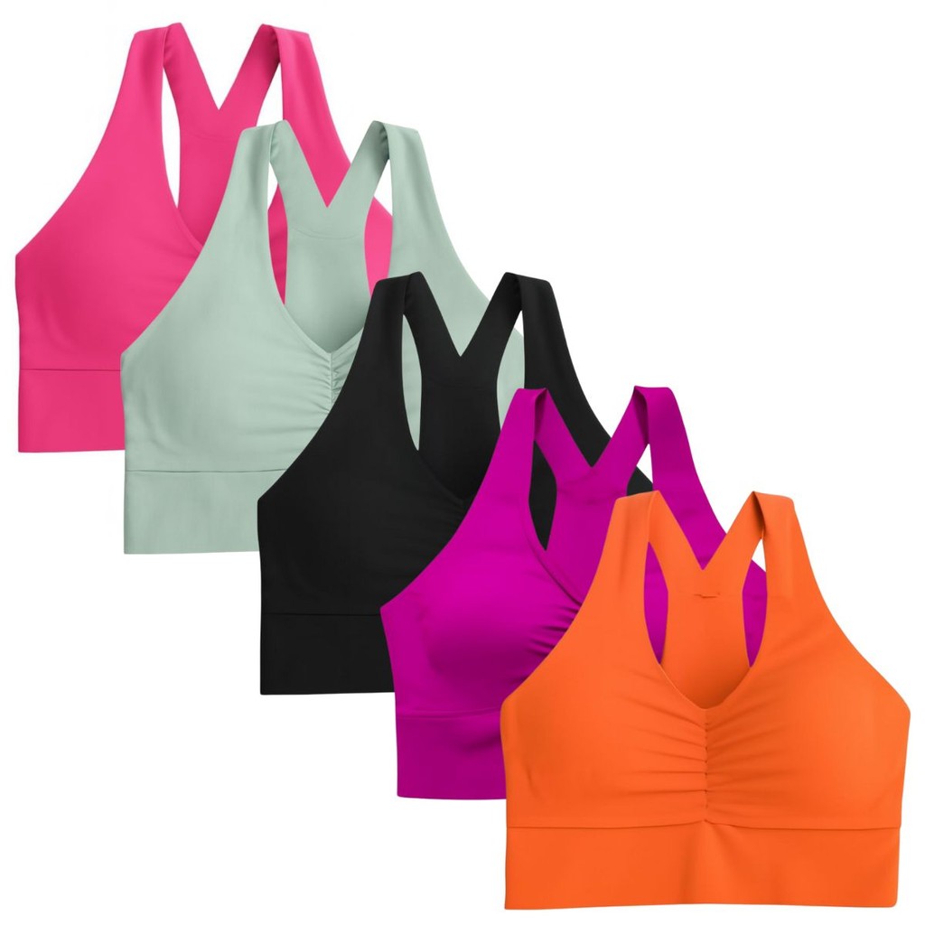 Kit 5 Top Fitness Feminino Sem Bojo Microfibra Academia Sutiã Sustentação Confortável Dia Dia Moda em Oferta na Shopee
