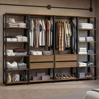Guarda-roupa Closet Modulado Valencia 4 Gavetas 258cm Rustic-Preto Madesa 01 em Oferta na Shopee