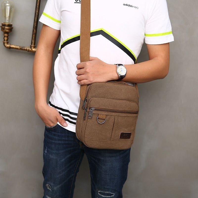 Bolsa Transversal Masculina em Lona Compacta Porta Celular Carteira