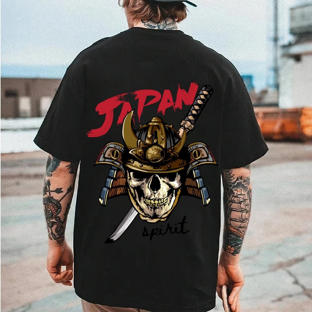 Camisa Camiseta Camiseta Masculina Básica Streetwear Algodão Adulto Plus Size Infantil japan Spirit Samurai caveira T-sh