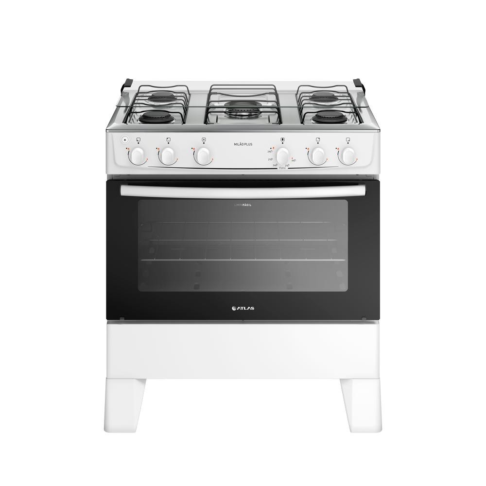 Fogão 5 Bocas Atlas Milão Plus Branco Mesa Inox a Gás Bivolt em Oferta na Shopee