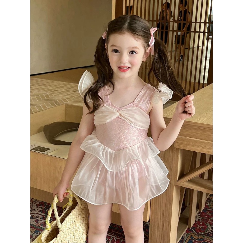 Crianças crianças roupas meninas doce bonito Organza maiô de uma peça crianças bebê princesa maiô