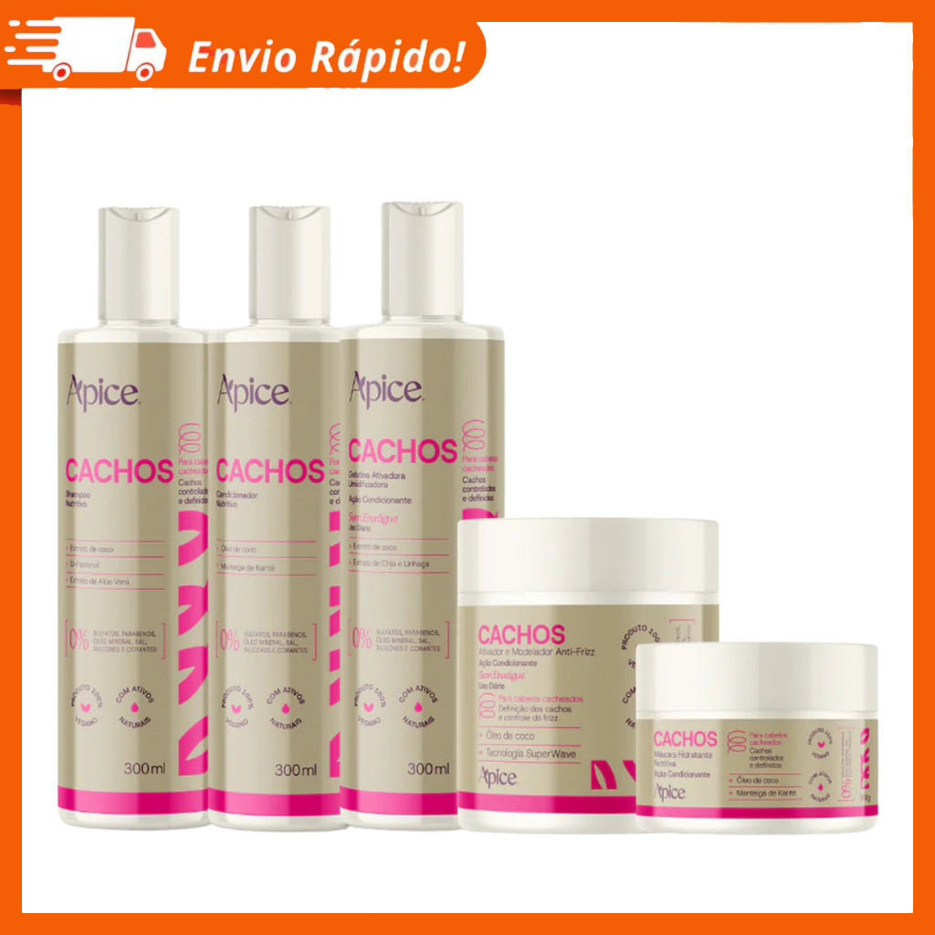 Kit Apice NOVA FRAGRANCIA Cachos Shampoo + Condicionador + Gelatina + Ativador + Máscara