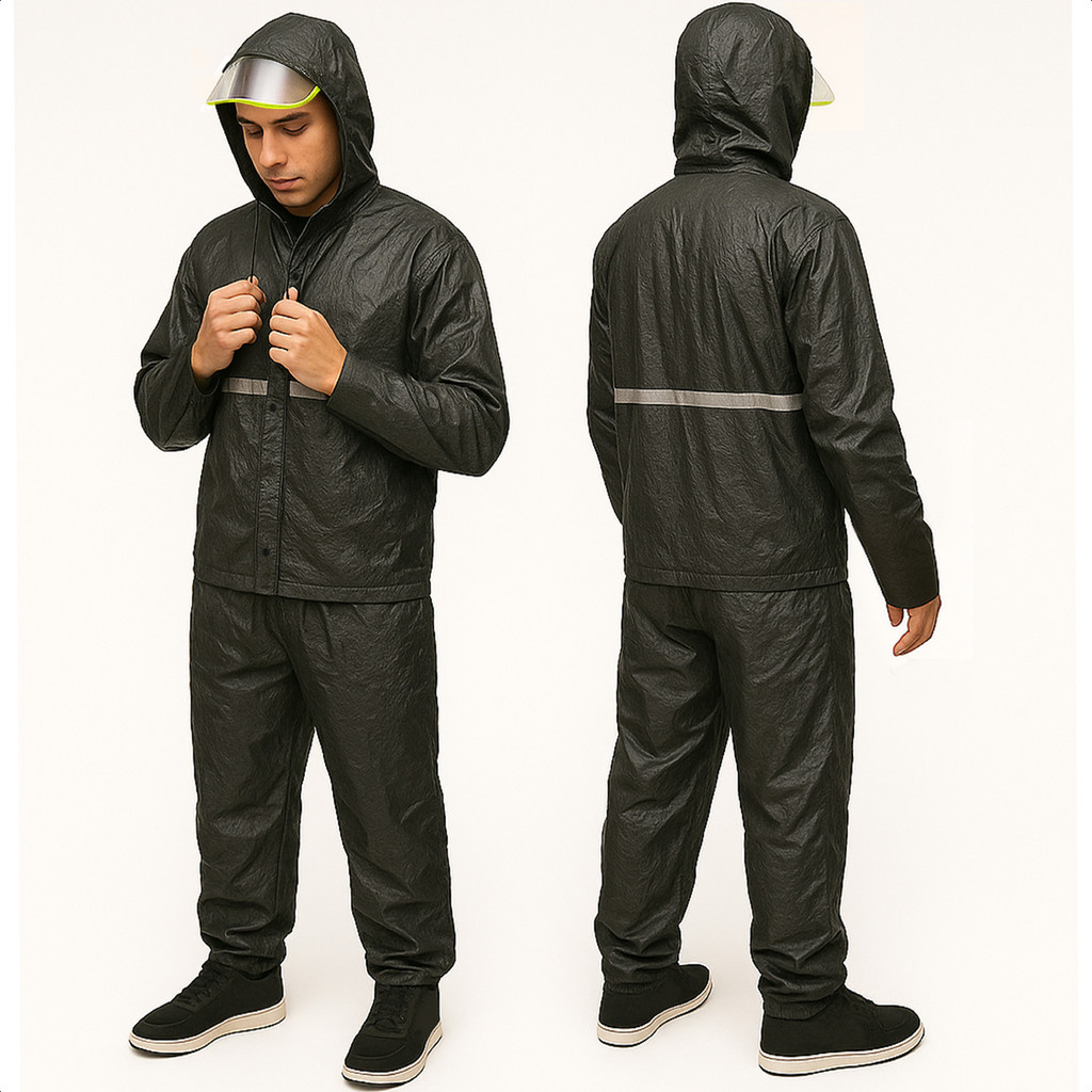 Kit Capa De Chuva Motoqueiro Motoboy Moto Reforçada Impermeável Capuz Calça Jaqueta Com Viseira