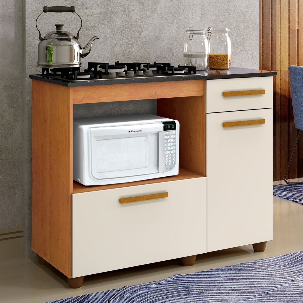 Balcão para Cooktop 2 Portas 1 Gaveta Violeta Nature/Off White - Home & Living