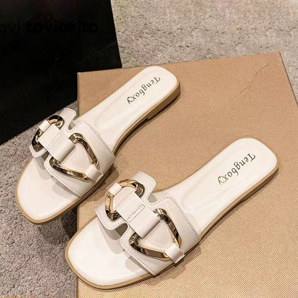 (Trendy) Lovito Sandálias Planas Casuais De Metal Liso Para Mulheres LFA45389 em Oferta na Shopee