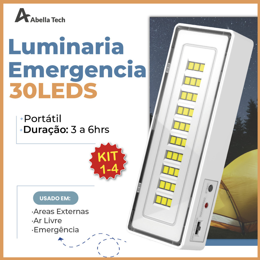 Luminária Emergência Lâmpada Portátil 30 Leds Recarregável Bivolt Luz Branca Fria em Oferta na Shopee
