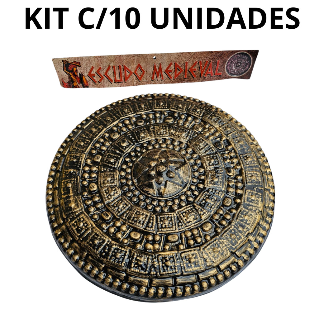 Kit C/10 ESCUDO MEDIEVAL DOURADO BRINQUEDO FESTA COSPLAY