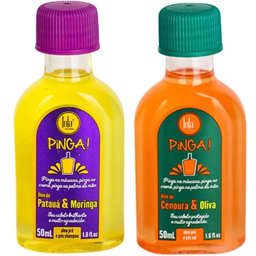 Pinga Lola Kit com 2 Óleos Vegetais – Patauá & Moringa + Cenoura & Oliva 50ml