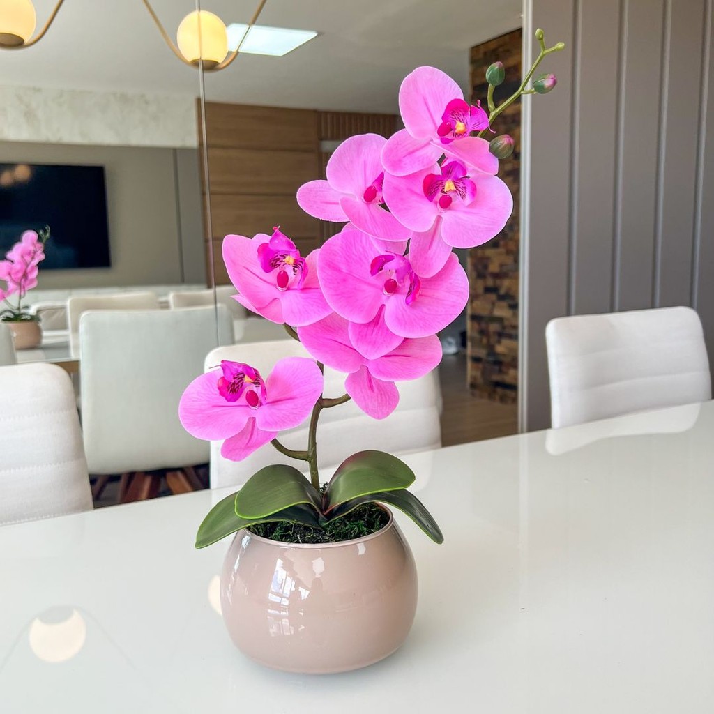 Arranjo de Orquídea Rosa no Vidro Fendi Estilo Luxo