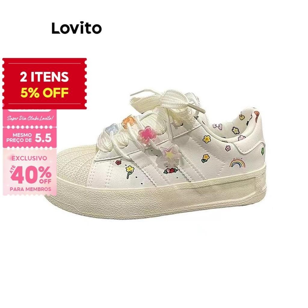 (Trendy) Lovito Tênis casual liso para mulheres LFA42458
