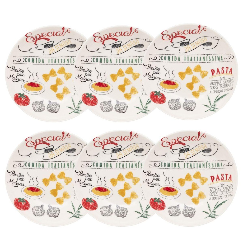 Jogo de 6 Pratos Fundos 20,5 cm Oxford Massa em Oferta na Shopee