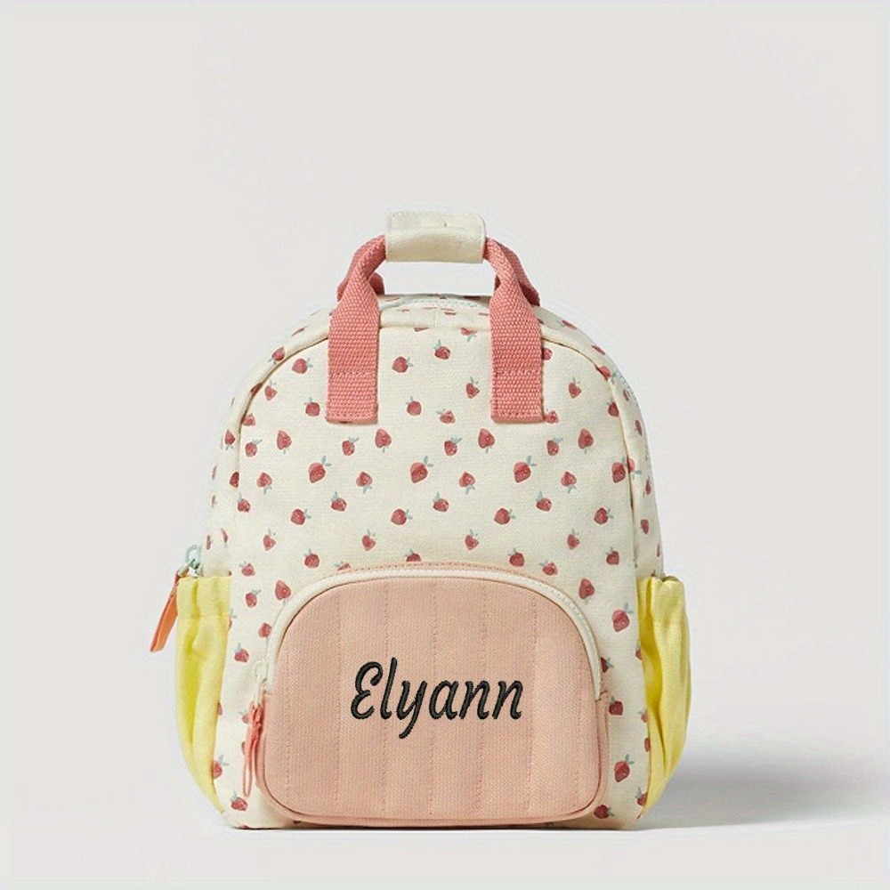 Personalizado Bordado Nome Strawbreey Meninas Mochila Escolar Jardim De Infância Almoço Sacola Bolsa Adolescentes Menino