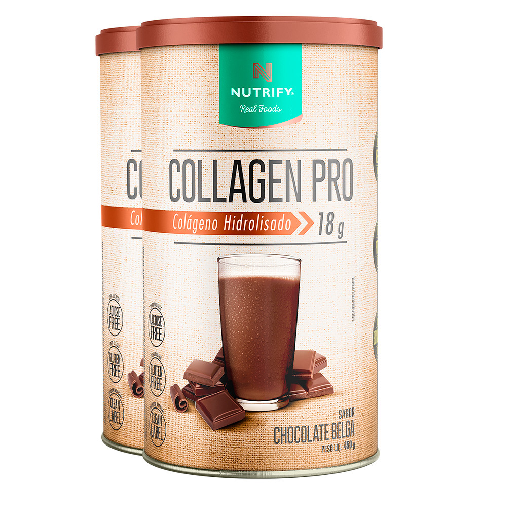 Kit 2 Collagen Pro Colágeno Hidrolisado Chocolate Belga Nutrify 450g