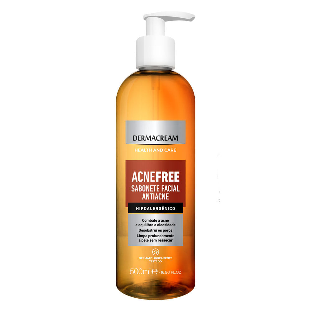 Sabonete Facial Dermacream Acnefree 500ml - Beauty