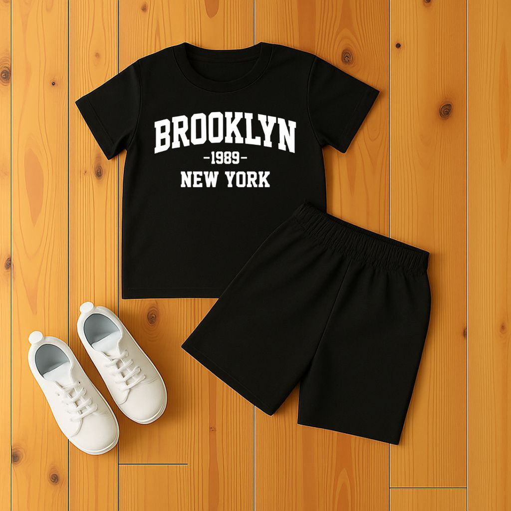 Conjunto  Bermuda Moletinho e Camiseta Algodão para Crianças Estampado Brooklyn 2025