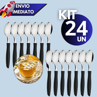 Kit 12/15/24 Talheres – Colher de Chá ou Sobremesa com Cabo Plástico Preto em Oferta na Shopee