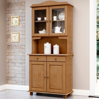 Cristaleira Com Portas Vidro 88cm Pé Madeira Rubia Freijó F07 - Mpozenato em Oferta na Shopee