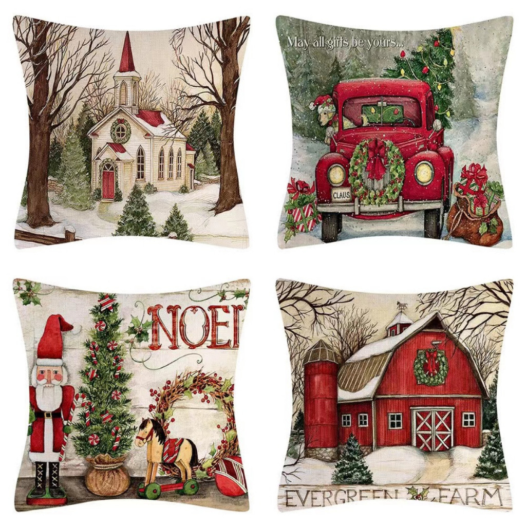 Kit 4 Capa Para Almofada Estampa Natal Decorativo Natal