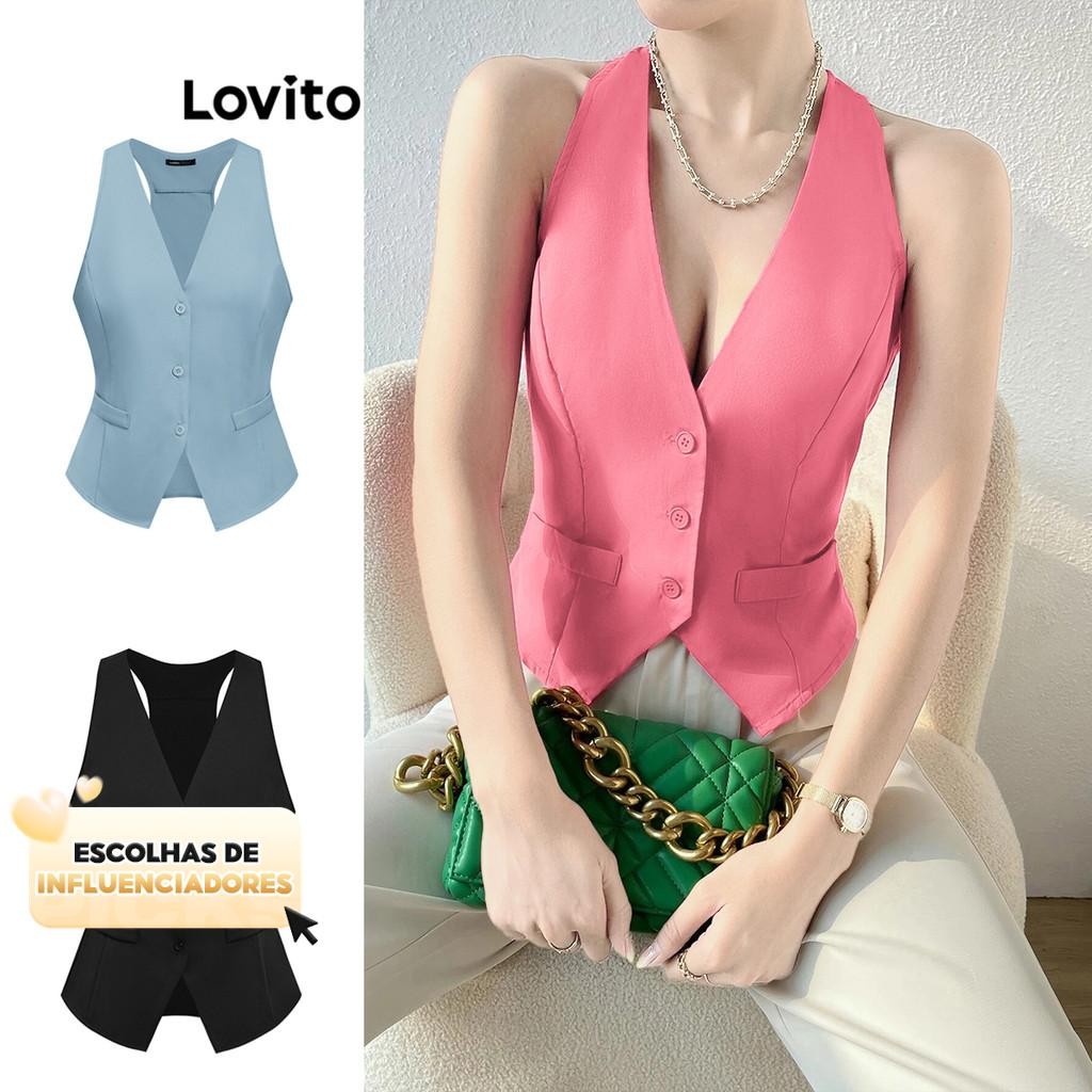 (KOL‘s pick) Lovito Elegante Top Tank com Botões Frontais para Mulheres L80ED157(Multicolorido) em Oferta na Shopee