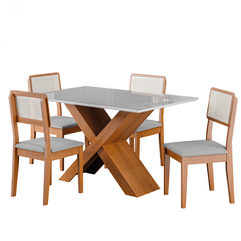 Conjunto de Mesa Sala de Jantar Tampo com Vidro 1,36m Grécia 4 Cadeiras Santiago Dobuê em Oferta na Shopee