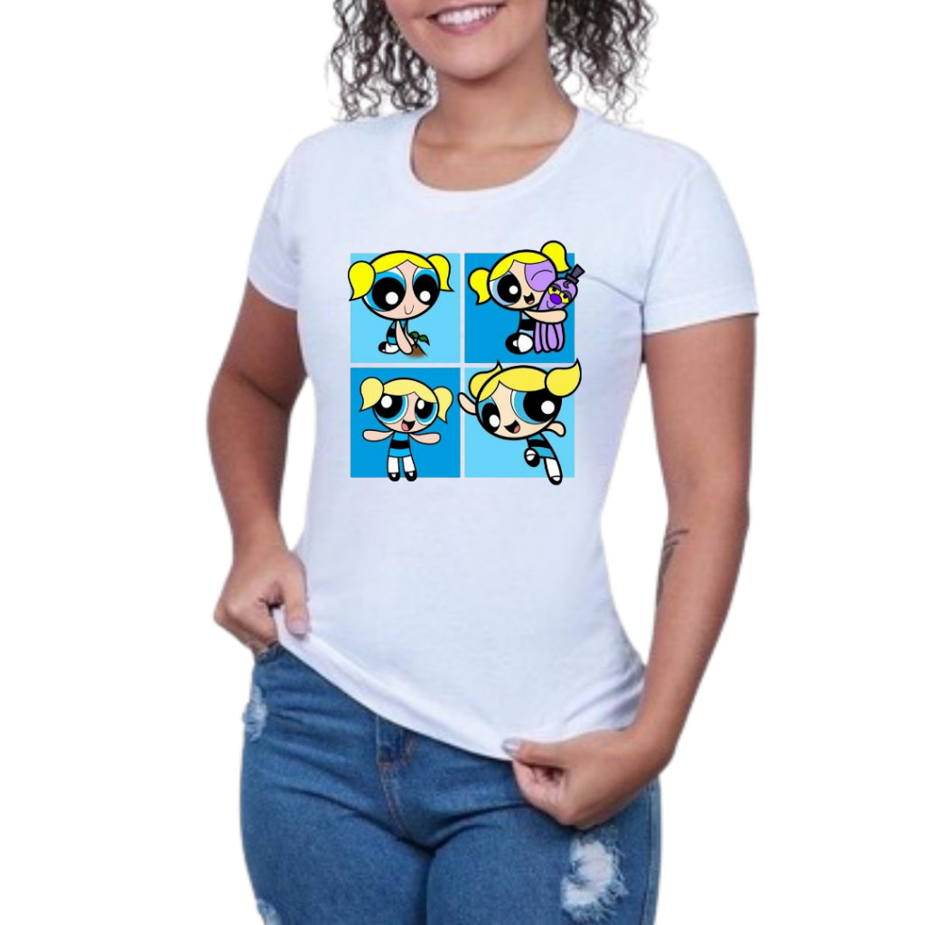 Camiseta Estampada Meninas Super Poderosas Lindinha Camisa Básica Feminina