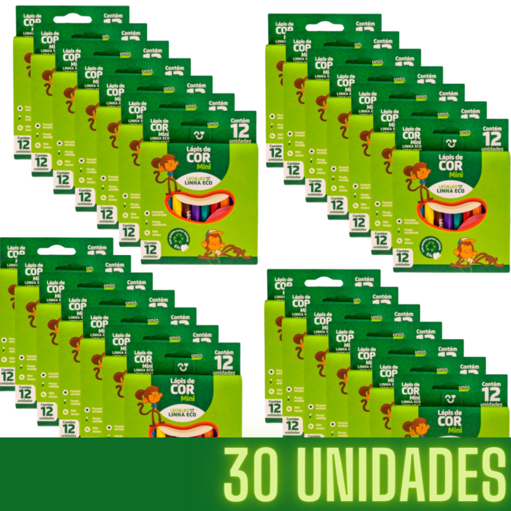 Kit 30 Caixas de Lápis de Cor Mini Caixa com 12 Cores Kit Festa Escolar Lembracinha Leo&Leo