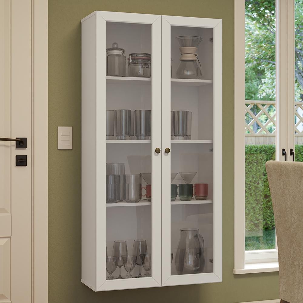 Cristaleira Suspensa 70 cm 2 Portas de Vidro Branco Vik Madesa em Oferta na Shopee