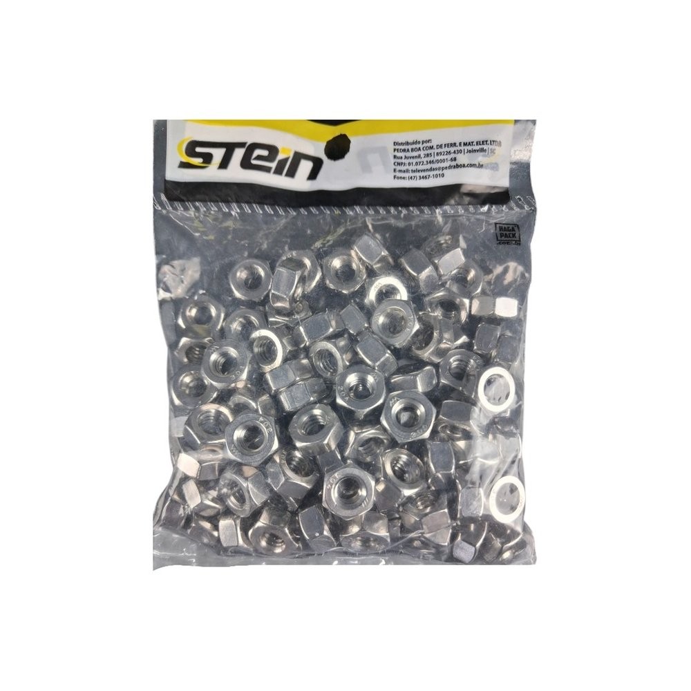 Porca Inox Sextavada Pacote Stein 1/4" Pacote 100 Peças Stein