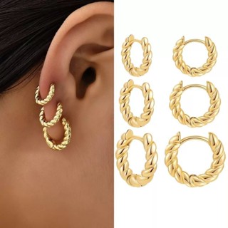 3 pares de brincos de argola trançados banhados a ouro 18K ou prata 925 para mulheres em Oferta na Shopee