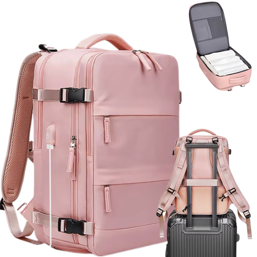 Mochila Viagem Impermeavel Grande Notebook Casual Unissex 40L Expansível USB Bolso Sapato