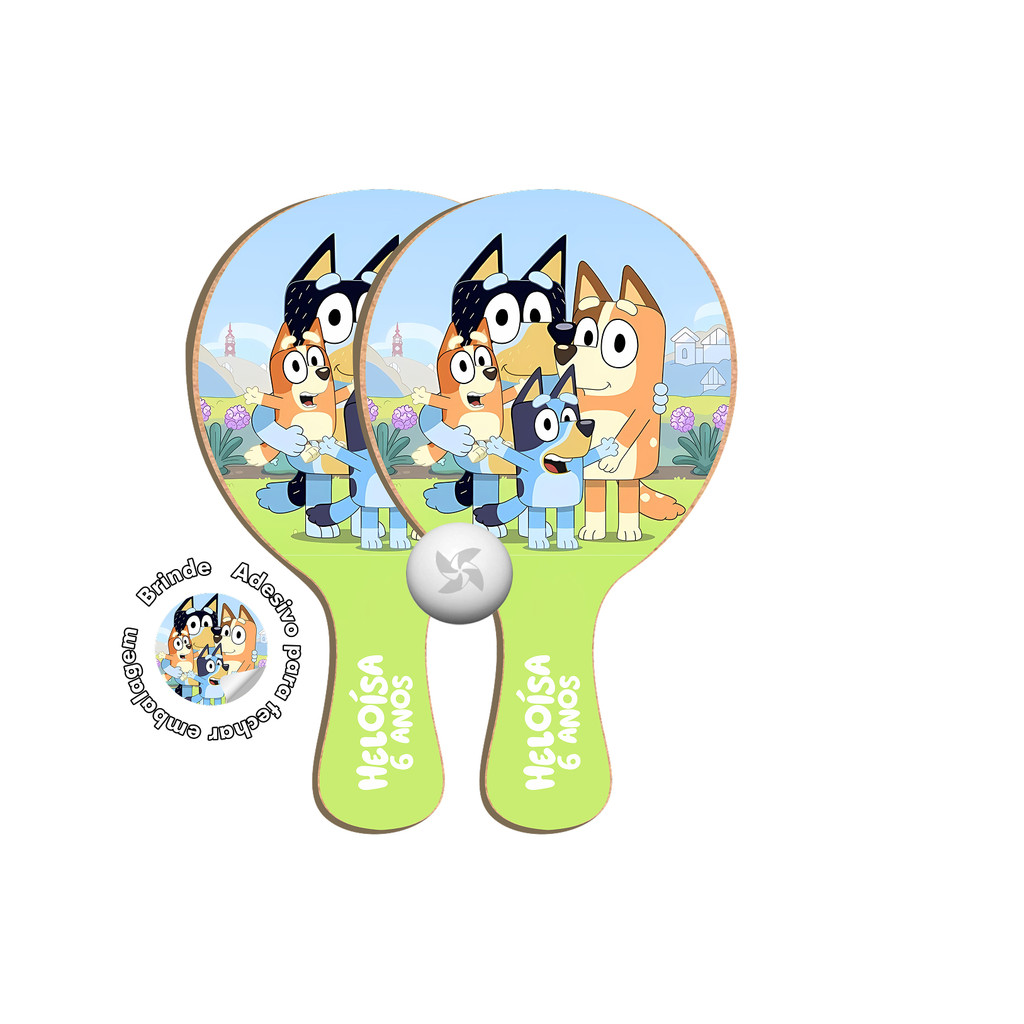 7/10/15/20/25 lembrancinha Kit Raquetes Ping Pong - Bluey e Bingo