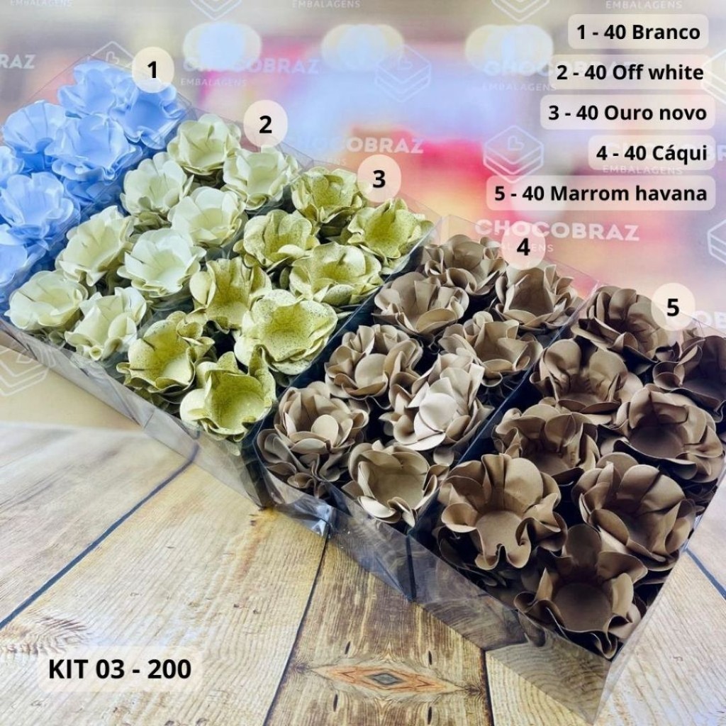 KIT 200 Forminhas De Doces Festa 5 Cores OFF WHITE + OURO NOVO + BRANCO + CÁQUI + HAVANA em Oferta na Shopee
